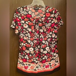 Liz Claiborne Career NWT Floral Stretchy Shortsleeve Blouse Sz-M